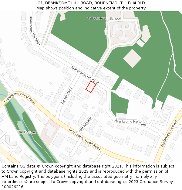 21, BRANKSOME HILL ROAD, BOURNEMOUTH, BH4 9LD: Location map and indicative extent of plot