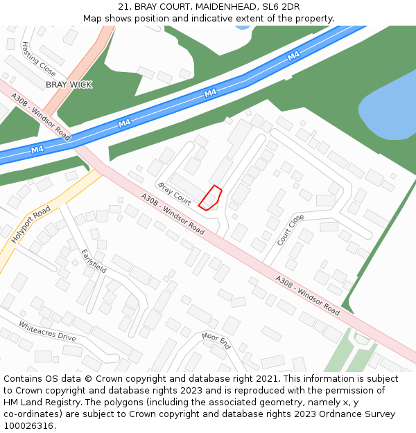 21, BRAY COURT, MAIDENHEAD, SL6 2DR: Location map and indicative extent of plot