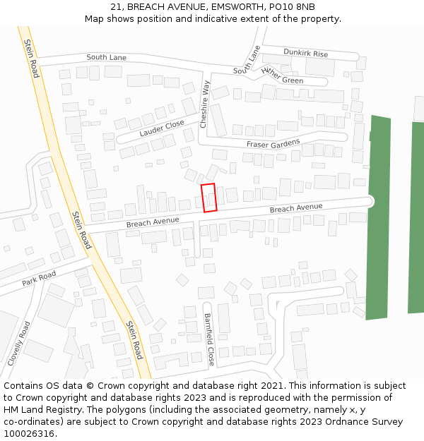 21, BREACH AVENUE, EMSWORTH, PO10 8NB: Location map and indicative extent of plot