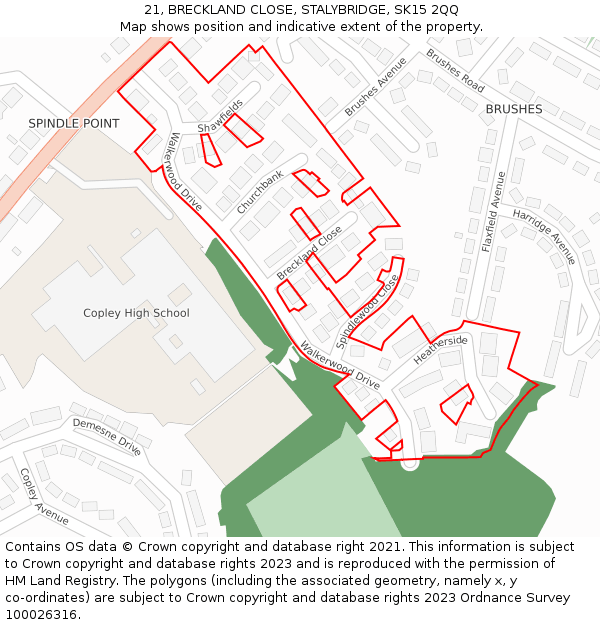 21, BRECKLAND CLOSE, STALYBRIDGE, SK15 2QQ: Location map and indicative extent of plot