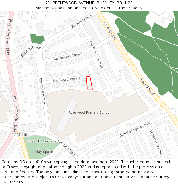 21, BRENTWOOD AVENUE, BURNLEY, BB11 2PJ: Location map and indicative extent of plot