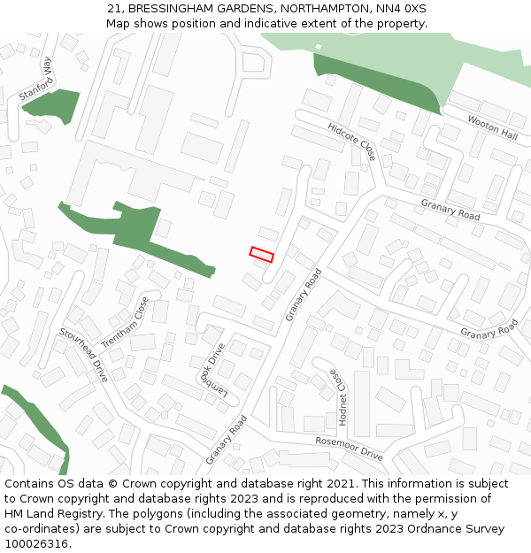 21, BRESSINGHAM GARDENS, NORTHAMPTON, NN4 0XS: Location map and indicative extent of plot