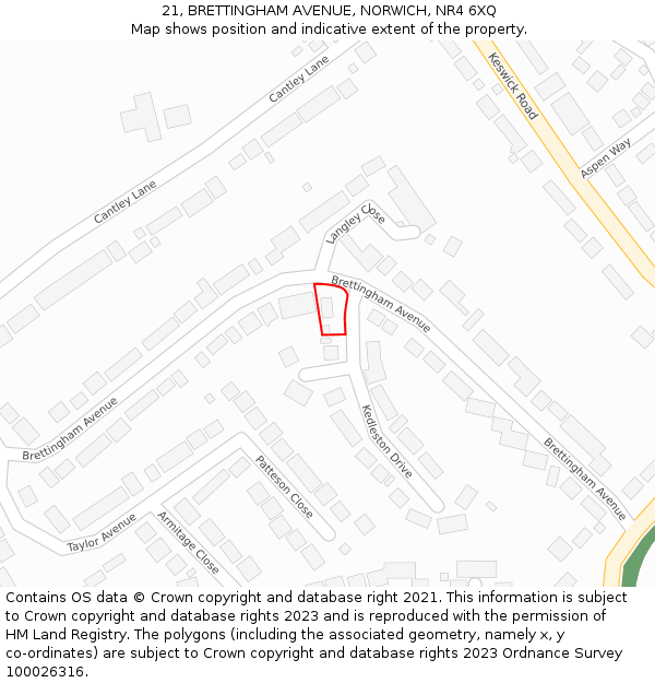 21, BRETTINGHAM AVENUE, NORWICH, NR4 6XQ: Location map and indicative extent of plot