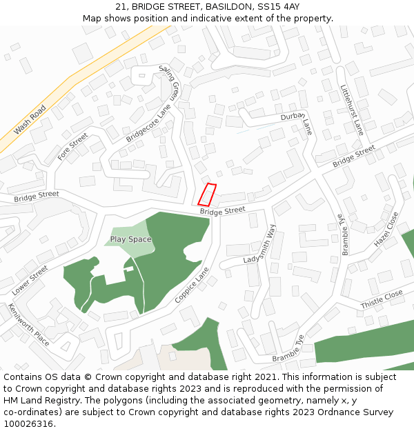 21, BRIDGE STREET, BASILDON, SS15 4AY: Location map and indicative extent of plot