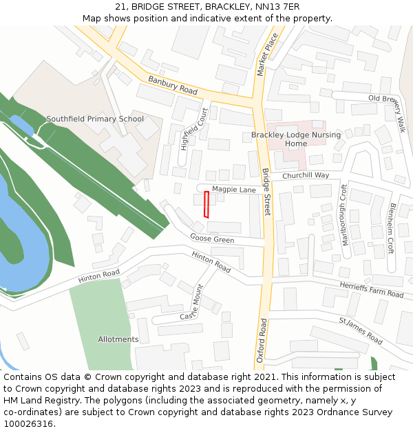 21, BRIDGE STREET, BRACKLEY, NN13 7ER: Location map and indicative extent of plot