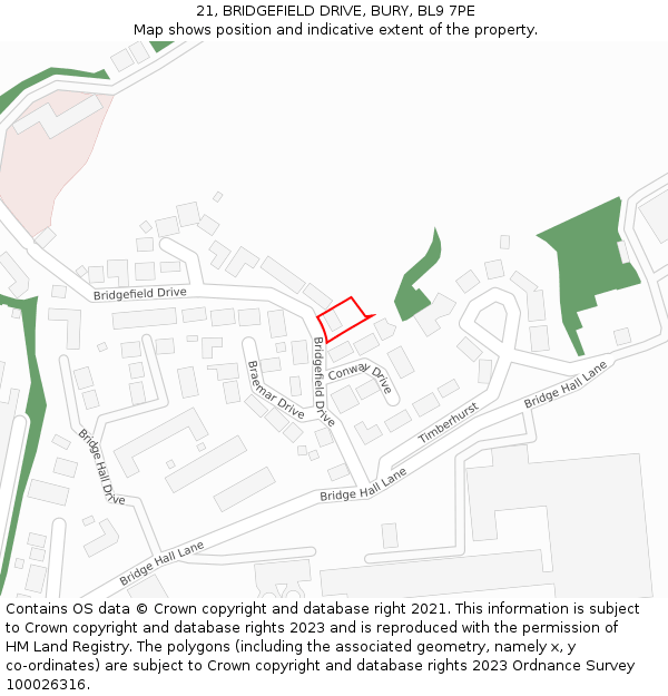 21, BRIDGEFIELD DRIVE, BURY, BL9 7PE: Location map and indicative extent of plot