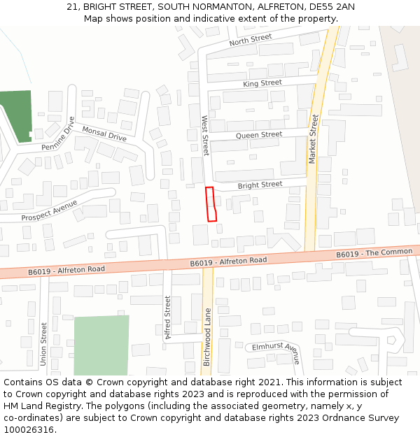 21, BRIGHT STREET, SOUTH NORMANTON, ALFRETON, DE55 2AN: Location map and indicative extent of plot