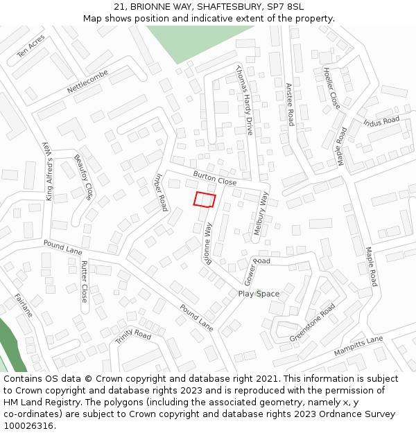 21, BRIONNE WAY, SHAFTESBURY, SP7 8SL: Location map and indicative extent of plot