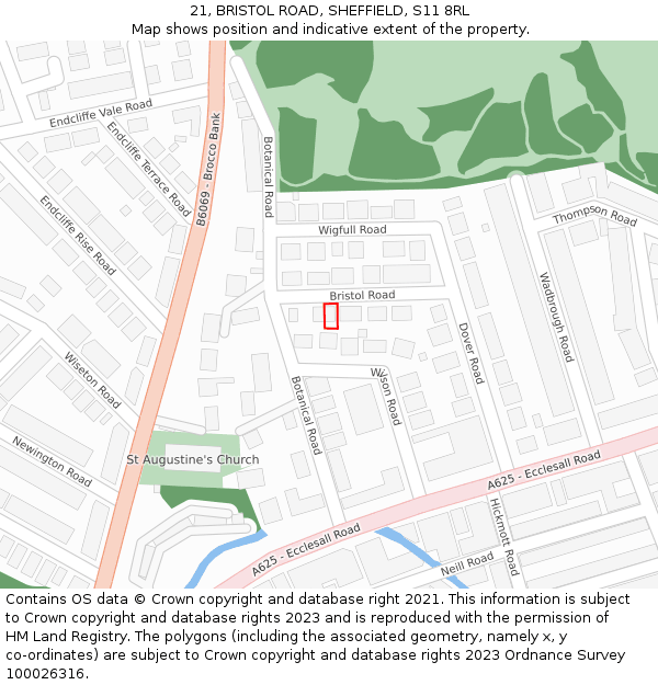 21, BRISTOL ROAD, SHEFFIELD, S11 8RL: Location map and indicative extent of plot