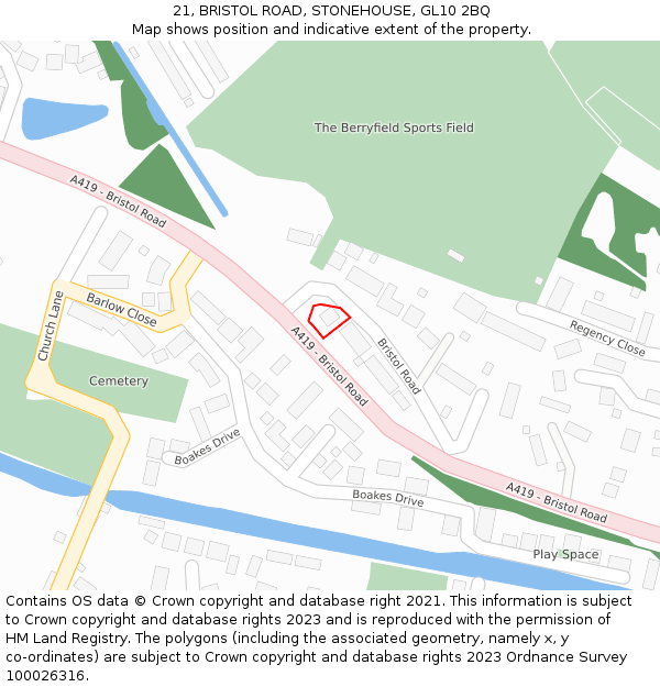 21, BRISTOL ROAD, STONEHOUSE, GL10 2BQ: Location map and indicative extent of plot