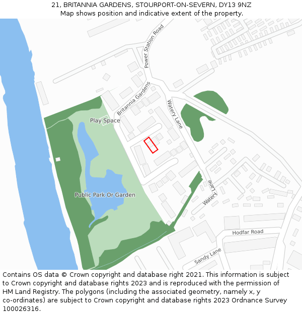 21, BRITANNIA GARDENS, STOURPORT-ON-SEVERN, DY13 9NZ: Location map and indicative extent of plot