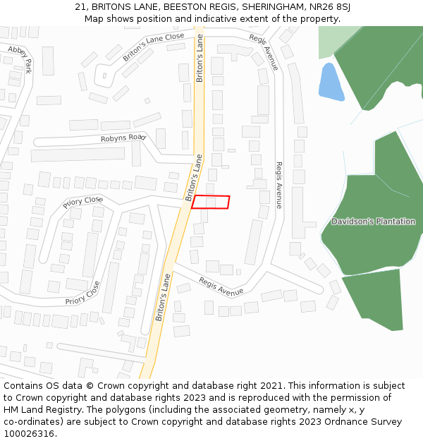 21, BRITONS LANE, BEESTON REGIS, SHERINGHAM, NR26 8SJ: Location map and indicative extent of plot