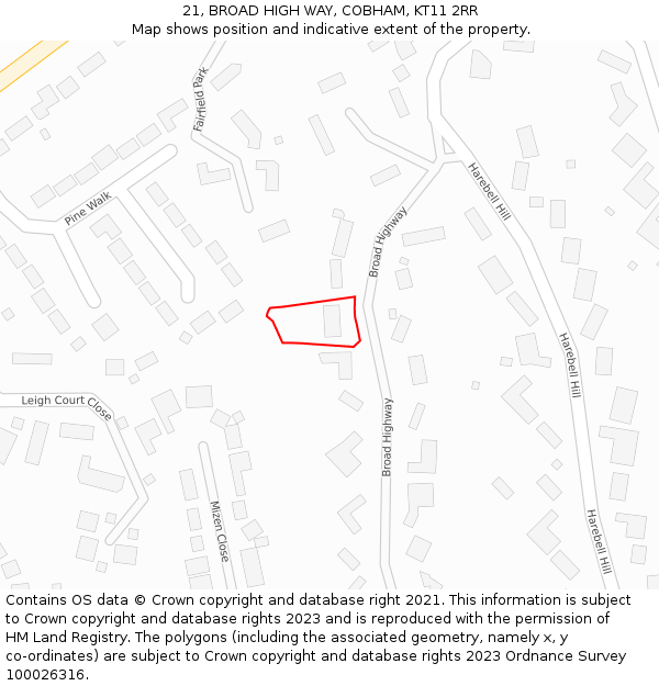 21, BROAD HIGH WAY, COBHAM, KT11 2RR: Location map and indicative extent of plot