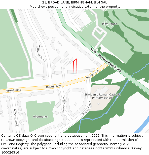 21, BROAD LANE, BIRMINGHAM, B14 5AL: Location map and indicative extent of plot
