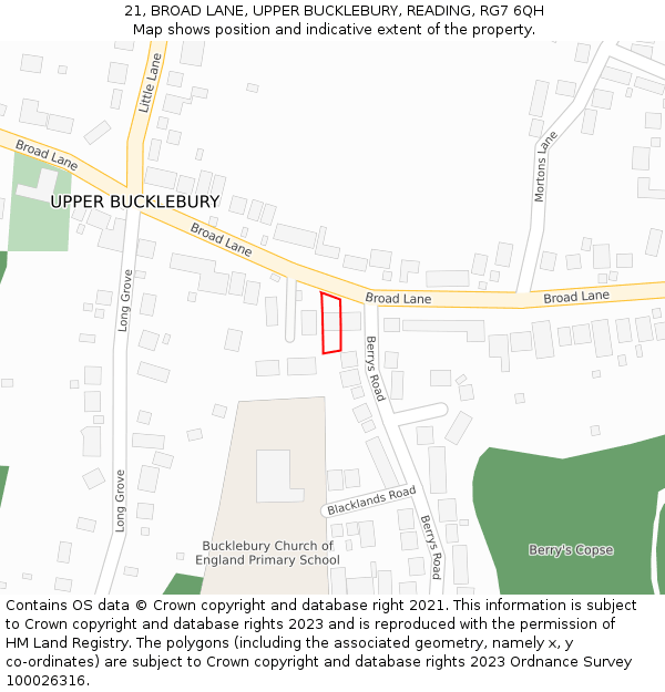 21, BROAD LANE, UPPER BUCKLEBURY, READING, RG7 6QH: Location map and indicative extent of plot