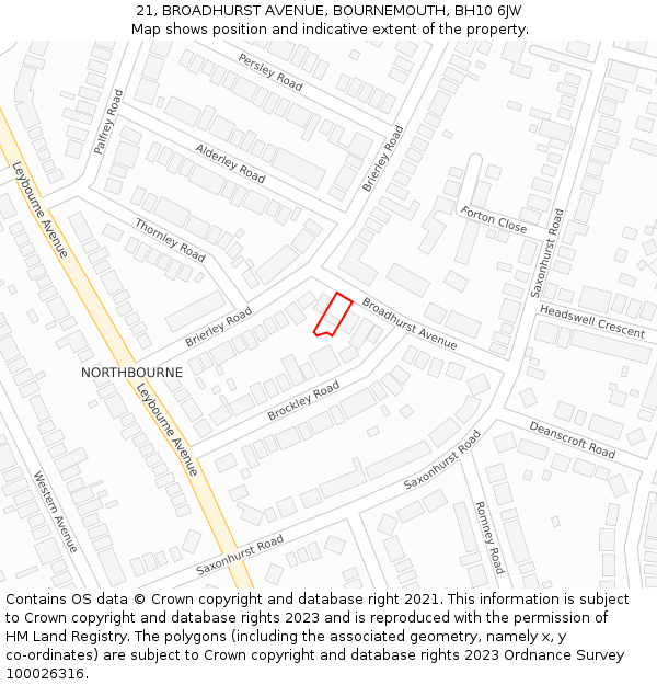 21, BROADHURST AVENUE, BOURNEMOUTH, BH10 6JW: Location map and indicative extent of plot