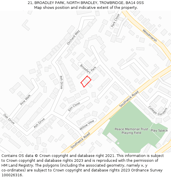 21, BROADLEY PARK, NORTH BRADLEY, TROWBRIDGE, BA14 0SS: Location map and indicative extent of plot