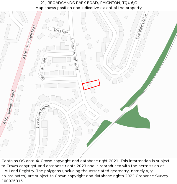 21, BROADSANDS PARK ROAD, PAIGNTON, TQ4 6JG: Location map and indicative extent of plot