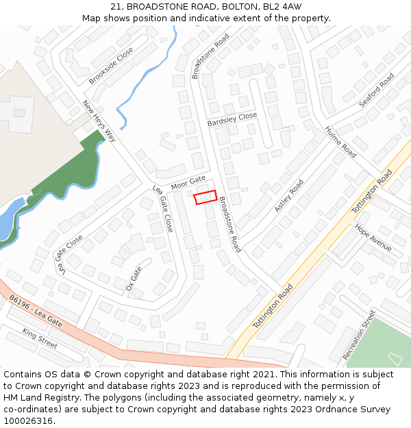 21, BROADSTONE ROAD, BOLTON, BL2 4AW: Location map and indicative extent of plot