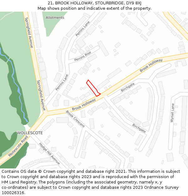 21, BROOK HOLLOWAY, STOURBRIDGE, DY9 8XJ: Location map and indicative extent of plot