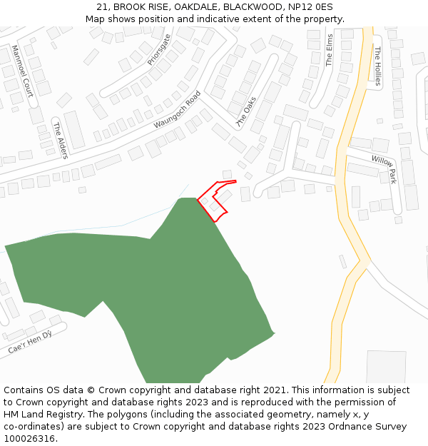 21, BROOK RISE, OAKDALE, BLACKWOOD, NP12 0ES: Location map and indicative extent of plot
