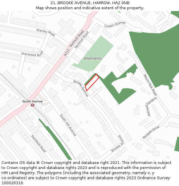 21, BROOKE AVENUE, HARROW, HA2 0NB: Location map and indicative extent of plot