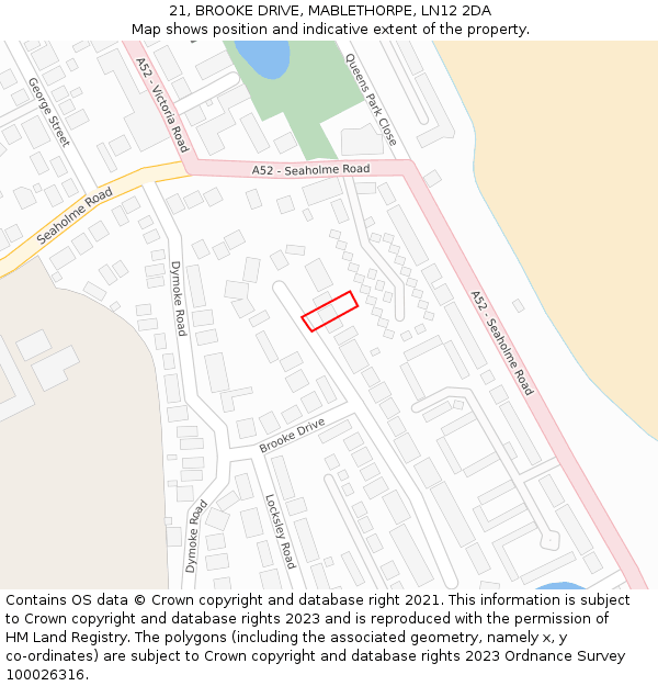 21, BROOKE DRIVE, MABLETHORPE, LN12 2DA: Location map and indicative extent of plot