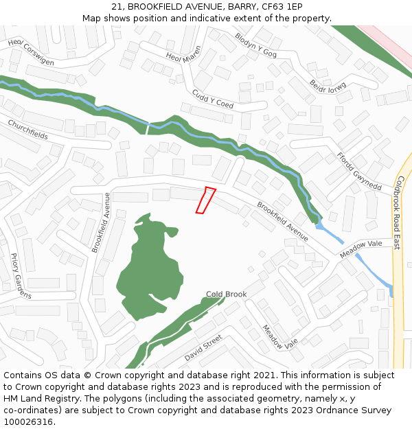 21, BROOKFIELD AVENUE, BARRY, CF63 1EP: Location map and indicative extent of plot
