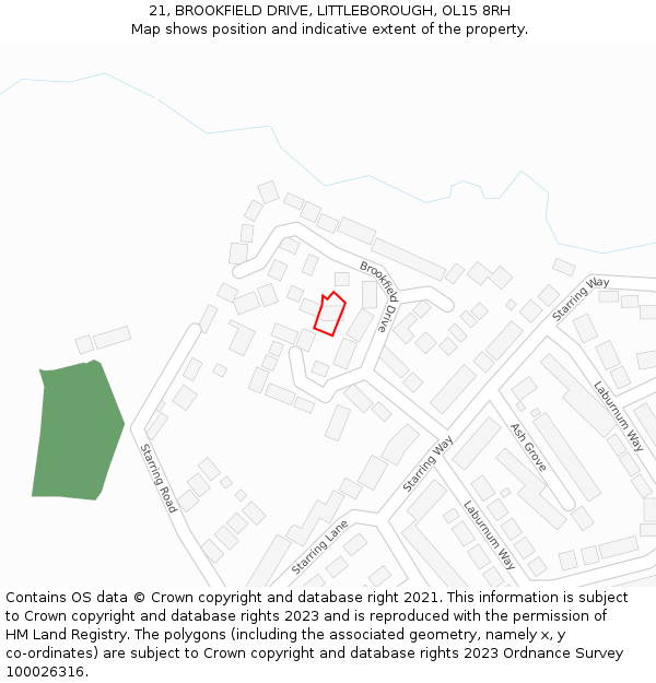 21, BROOKFIELD DRIVE, LITTLEBOROUGH, OL15 8RH: Location map and indicative extent of plot