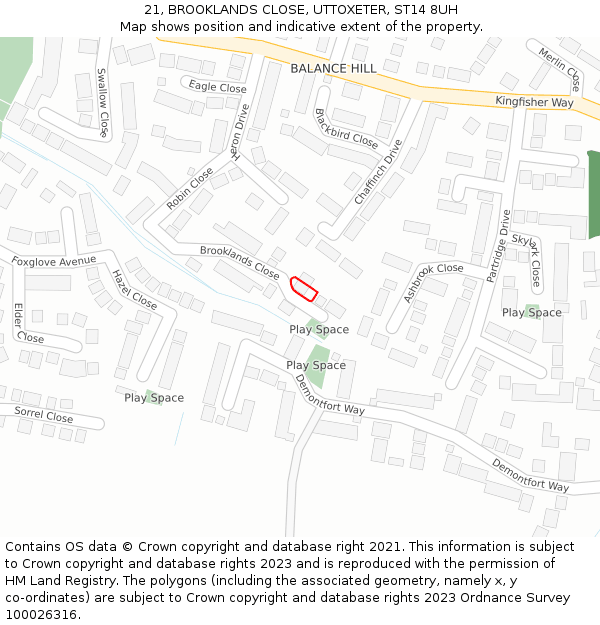 21, BROOKLANDS CLOSE, UTTOXETER, ST14 8UH: Location map and indicative extent of plot