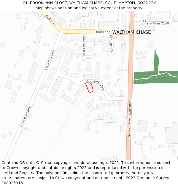 21, BROOKLYNN CLOSE, WALTHAM CHASE, SOUTHAMPTON, SO32 2RY: Location map and indicative extent of plot