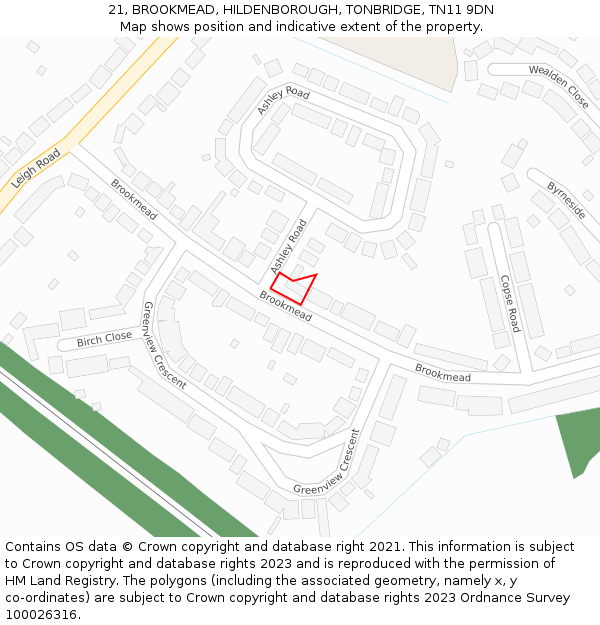 21, BROOKMEAD, HILDENBOROUGH, TONBRIDGE, TN11 9DN: Location map and indicative extent of plot