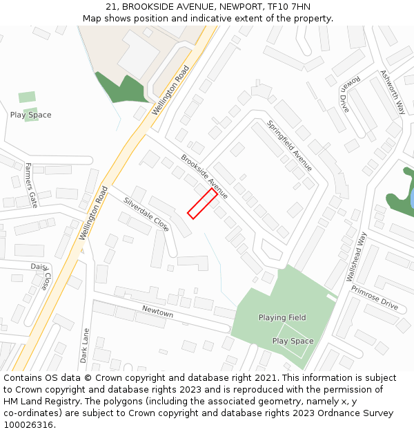 21, BROOKSIDE AVENUE, NEWPORT, TF10 7HN: Location map and indicative extent of plot