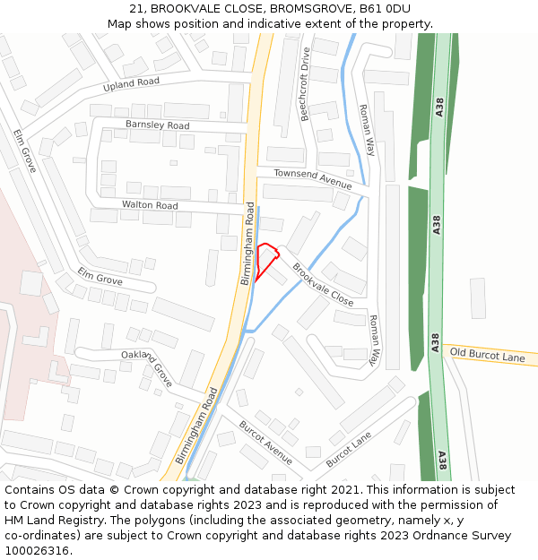 21, BROOKVALE CLOSE, BROMSGROVE, B61 0DU: Location map and indicative extent of plot