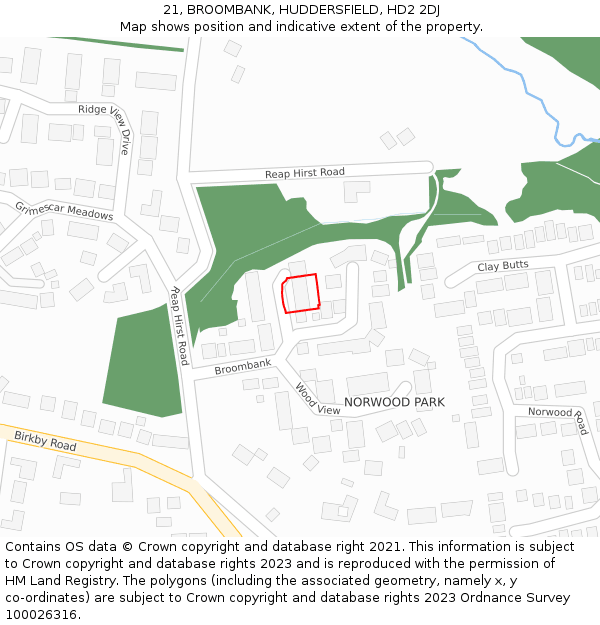 21, BROOMBANK, HUDDERSFIELD, HD2 2DJ: Location map and indicative extent of plot