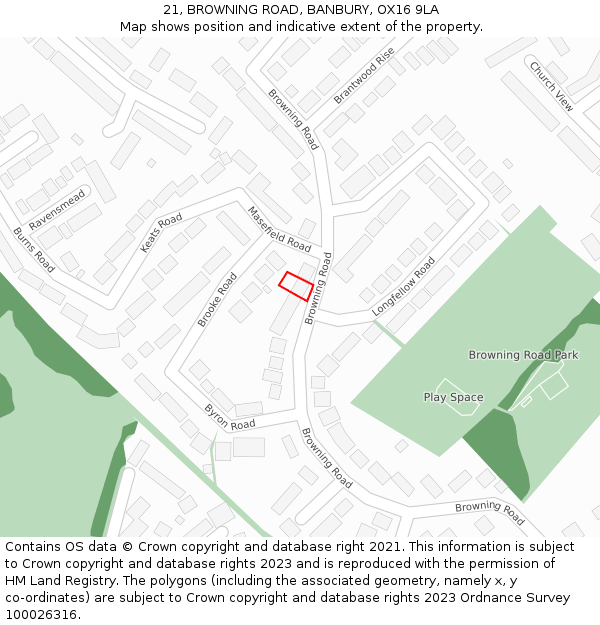 21, BROWNING ROAD, BANBURY, OX16 9LA: Location map and indicative extent of plot