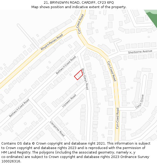 21, BRYNGWYN ROAD, CARDIFF, CF23 6PQ: Location map and indicative extent of plot