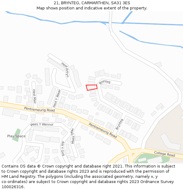 21, BRYNTEG, CARMARTHEN, SA31 3ES: Location map and indicative extent of plot