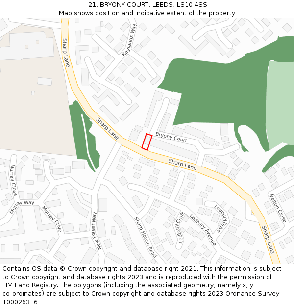 21, BRYONY COURT, LEEDS, LS10 4SS: Location map and indicative extent of plot