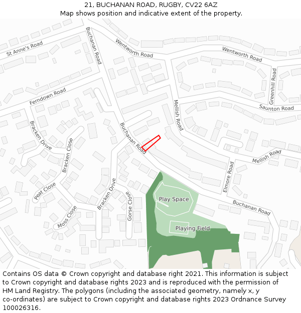 21, BUCHANAN ROAD, RUGBY, CV22 6AZ: Location map and indicative extent of plot