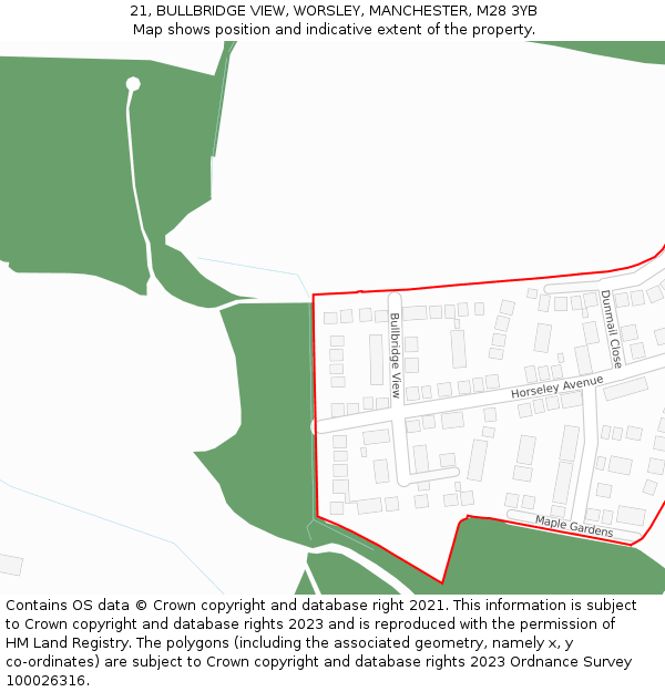 21, BULLBRIDGE VIEW, WORSLEY, MANCHESTER, M28 3YB: Location map and indicative extent of plot