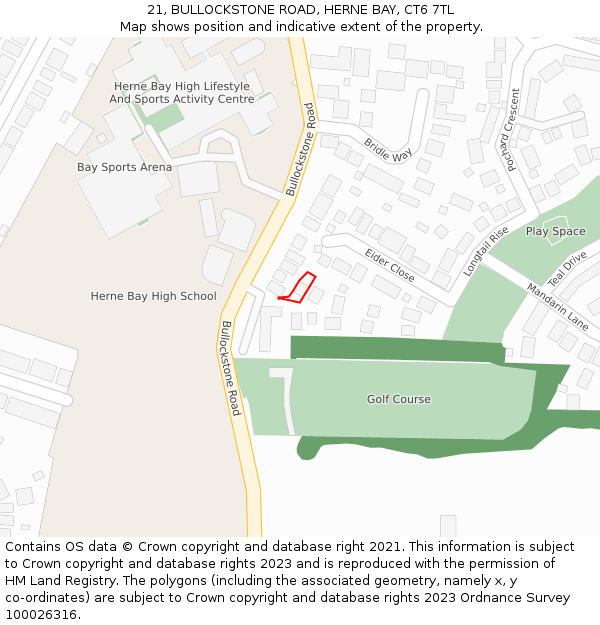 21, BULLOCKSTONE ROAD, HERNE BAY, CT6 7TL: Location map and indicative extent of plot