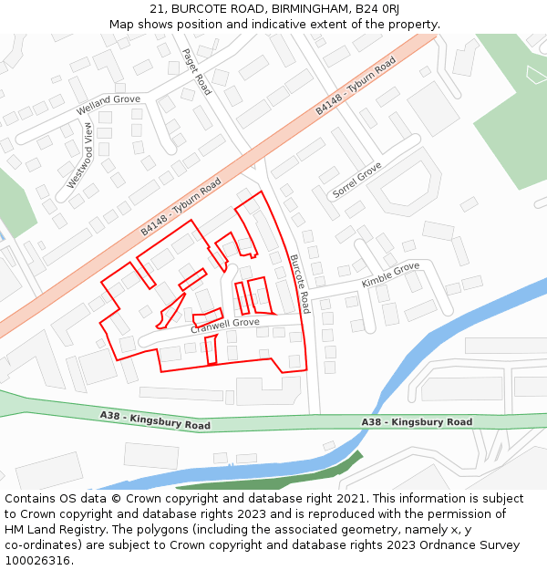 21, BURCOTE ROAD, BIRMINGHAM, B24 0RJ: Location map and indicative extent of plot