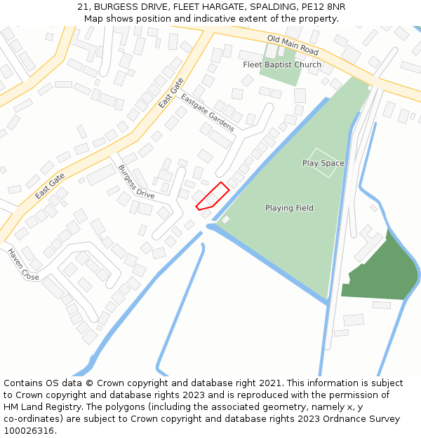21, BURGESS DRIVE, FLEET HARGATE, SPALDING, PE12 8NR: Location map and indicative extent of plot