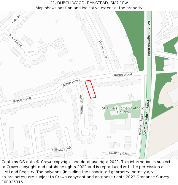 21, BURGH WOOD, BANSTEAD, SM7 1EW: Location map and indicative extent of plot