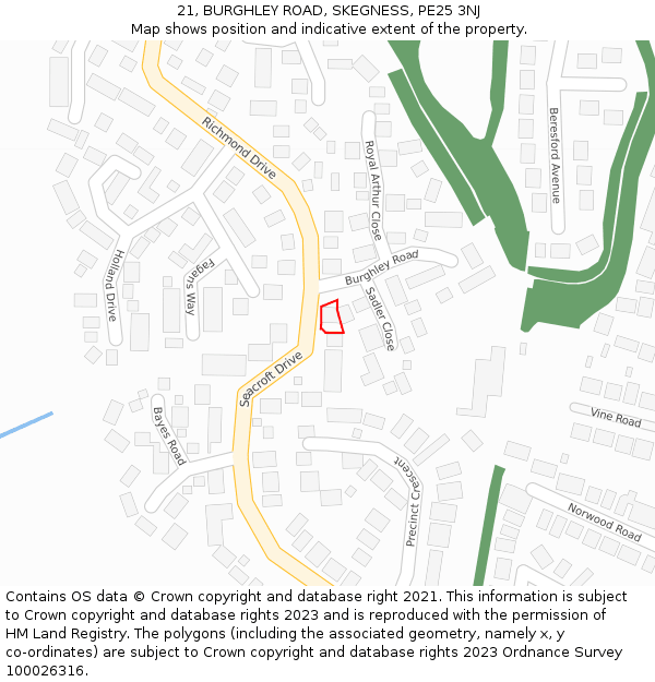 21, BURGHLEY ROAD, SKEGNESS, PE25 3NJ: Location map and indicative extent of plot