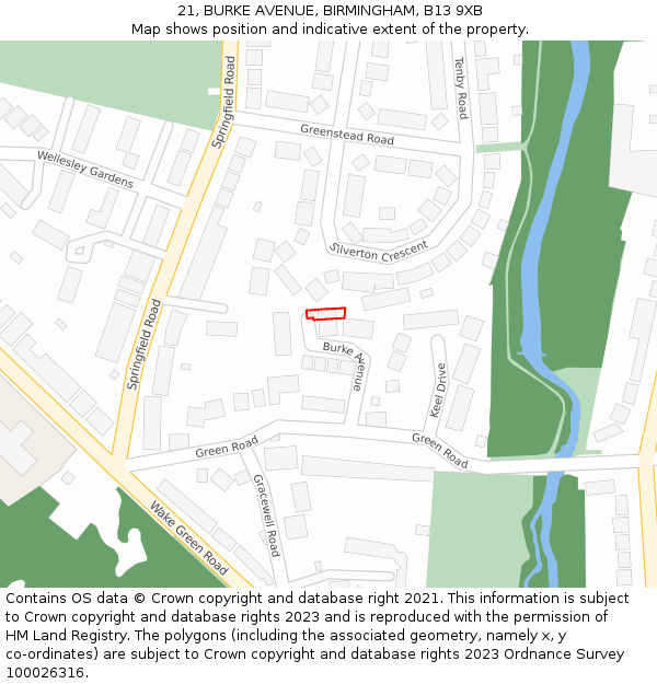 21, BURKE AVENUE, BIRMINGHAM, B13 9XB: Location map and indicative extent of plot
