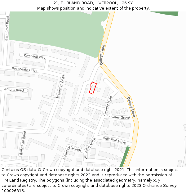 21, BURLAND ROAD, LIVERPOOL, L26 9YJ: Location map and indicative extent of plot