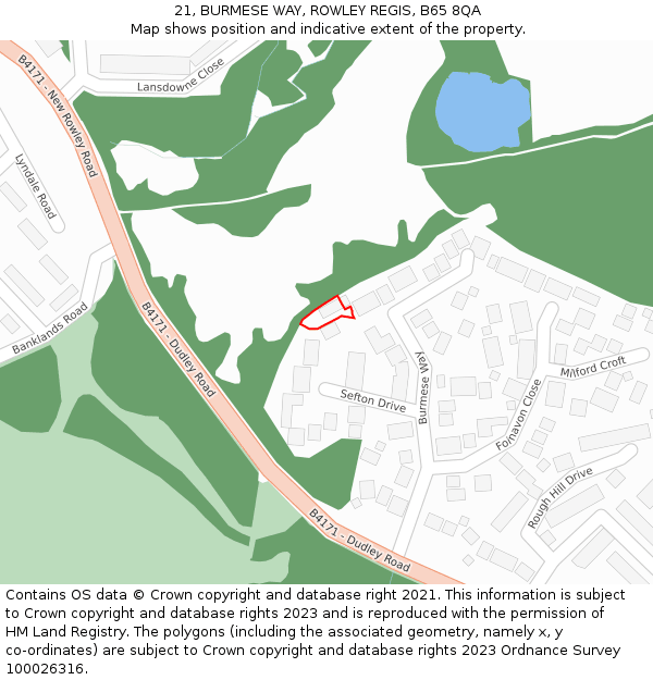 21, BURMESE WAY, ROWLEY REGIS, B65 8QA: Location map and indicative extent of plot