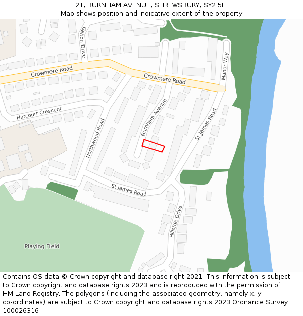 21, BURNHAM AVENUE, SHREWSBURY, SY2 5LL: Location map and indicative extent of plot